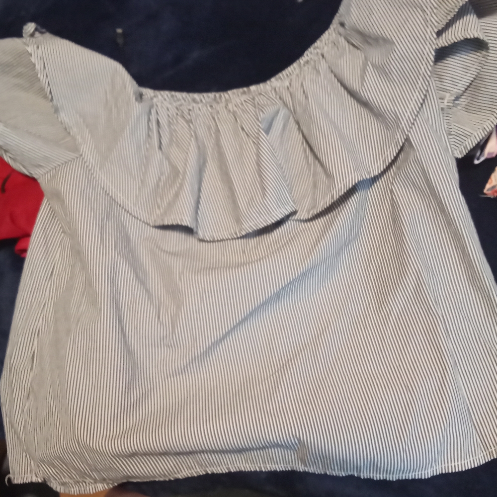 Potter's Pot Silver Ruffled Bib Collar Blouse